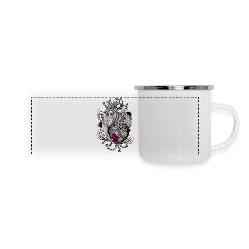 Schwarzweißes Blattwerk mit Magenta Akzenten - Panorama Emaille-Tasse - Weiß - Vorne