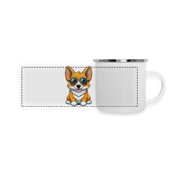Bébé corgi avec des lunettes de soleil - Mug panoramique émaillé - blanc - Devant