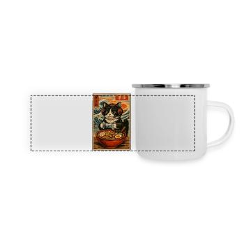 Japanische Ramen Cat Gaming Otaku Nudelschale - Panorama Emaille-Tasse - Weiß - Vorne