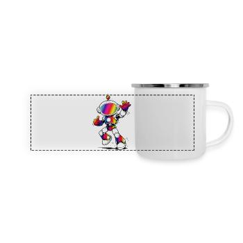 Regenbogen Roboter Futuristisch Buntes Design - Panorama Emaille-Tasse - Weiß - Vorne