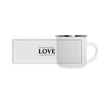 Aber das Größte von ihnen ist die Liebe - Panorama Emaille-Tasse - Weiß - Vorne