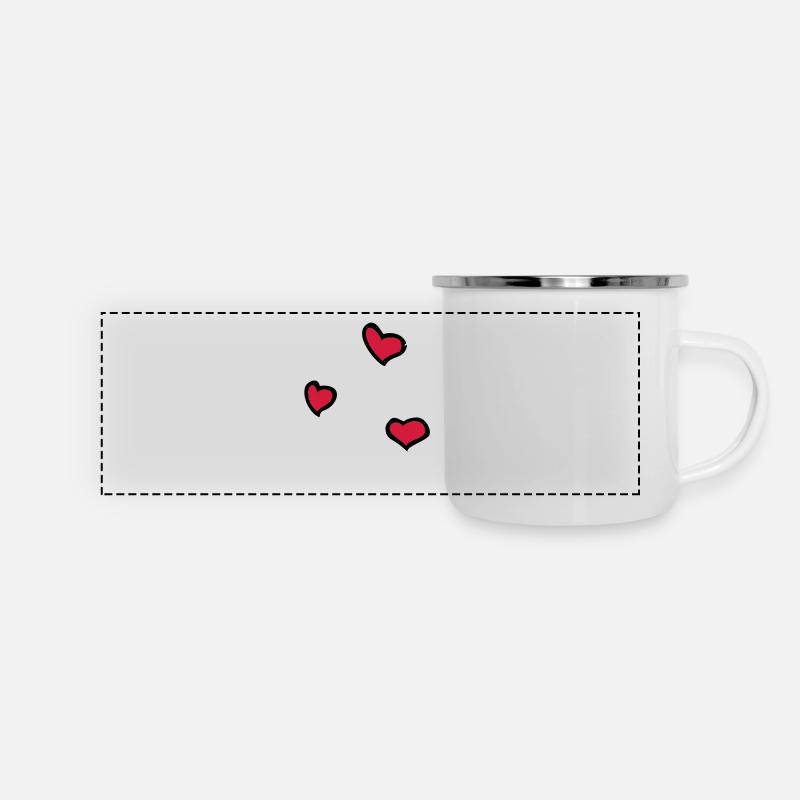 Herzen, Hearts, Liebe - Panorama Emaille-Tasse - Weiß