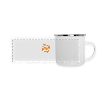Warum hast Du nicht nein gesagt - Panorama Emaille-Tasse - Weiß - Vorne