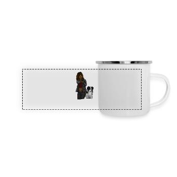 Girl With a gun and a dog - Panoramic Camper Mug - white - Front