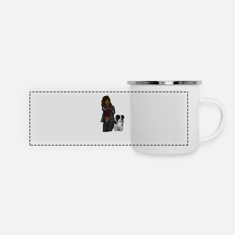 Girl With a gun and a dog - Panoramic Camper Mug - white