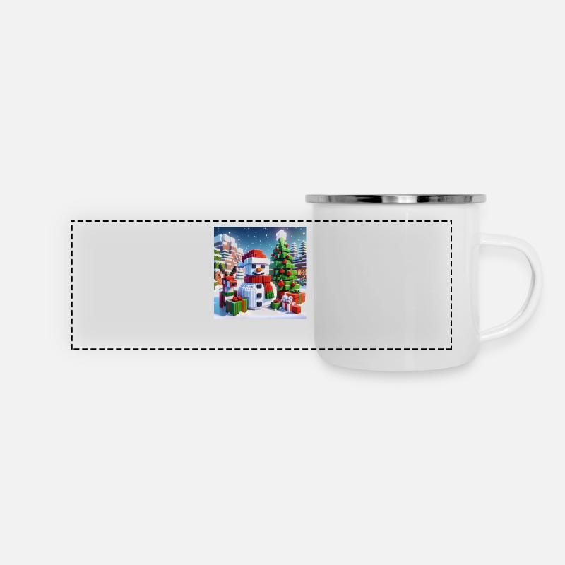 Bonhomme de neige pixel Noël - Mug panoramique émaillé - blanc