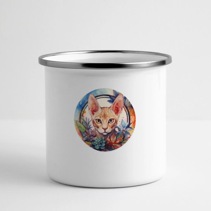 Devon Rex Katze Boho-Stil, Liebeskatzen Panorama Emaille-Tasse