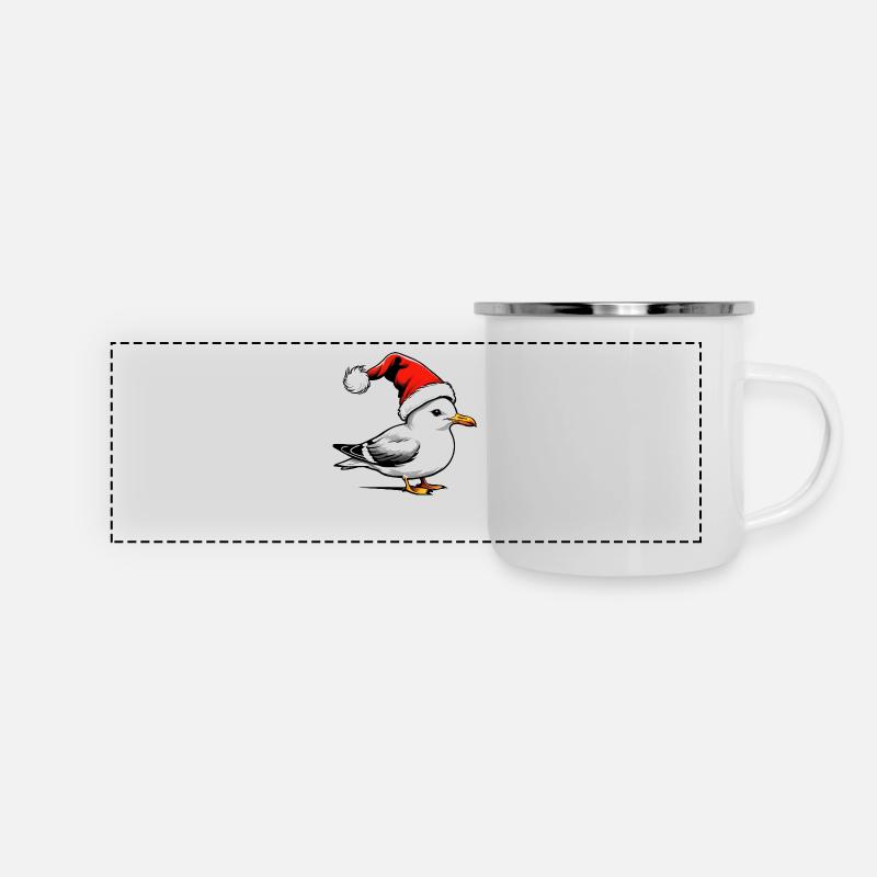 Mouette de Noël avec chapeau - Mug panoramique émaillé - blanc