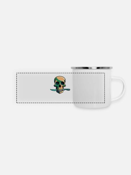 dead head with knife - Panorama Emaille-Tasse - Weiß