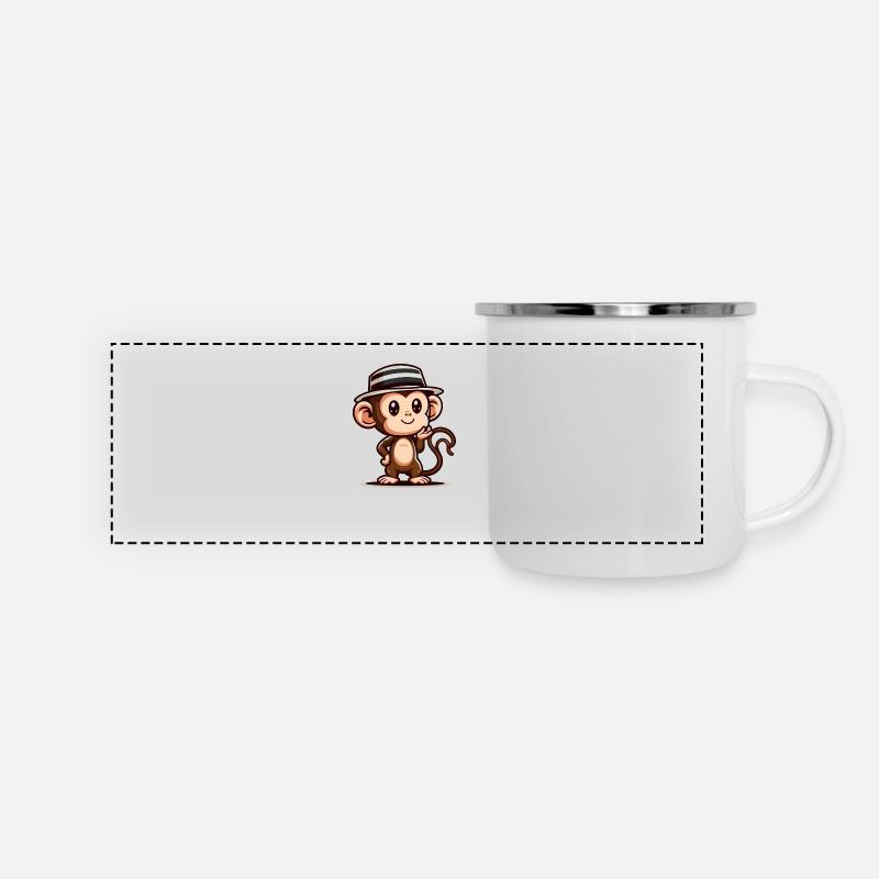 Singe mignon avec chapeau - Mug panoramique émaillé - blanc