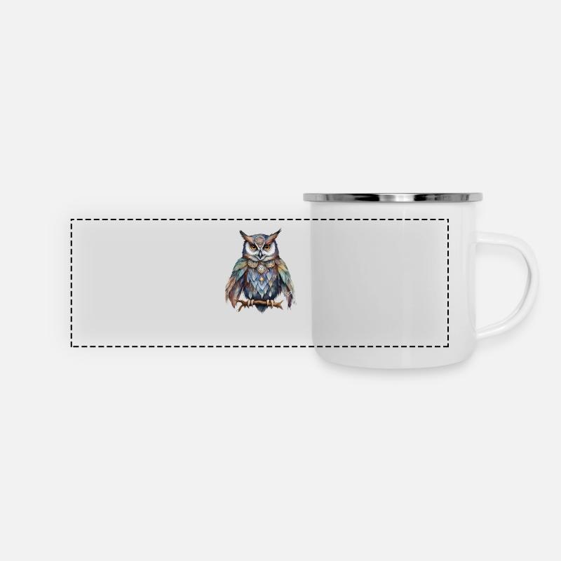 Shamanic Power Animal Owl, Wisdom Intuiotion - Panoramic Camper Mug - white