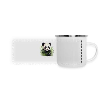 Süßer Panda schaut aus einem Busch - Panorama Emaille-Tasse - Weiß - Vorne