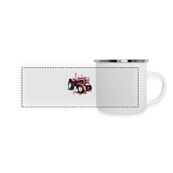 Roter Oldtimer-Traktor - Panorama Emaille-Tasse - Weiß - Vorne