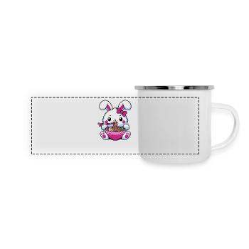 Kawaii Niedliches Kaninchen Essen Ramen - Panorama Emaille-Tasse - Weiß - Vorne
