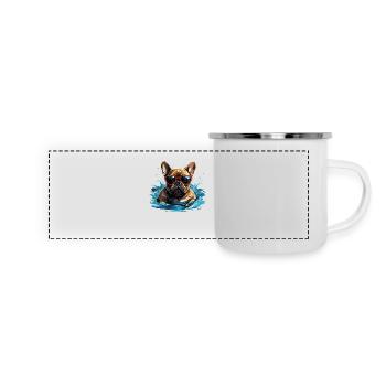 Meister im Hundeschwimmen - Panorama Emaille-Tasse - Weiß - Vorne