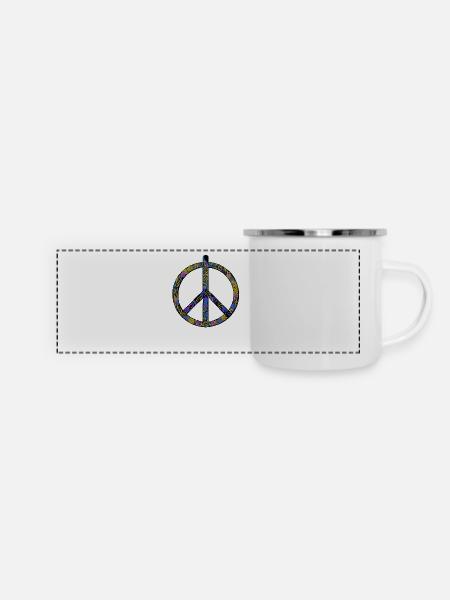 Abstract Harmony: Yellow-Blue Peace Rush - Panoramic Camper Mug - white