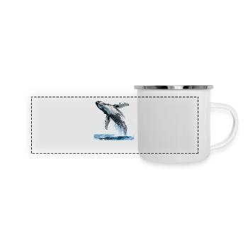 Buckelwal springt aus dem Meer - Panorama Emaille-Tasse - Weiß - Vorne