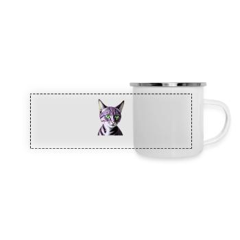 Grünäugige Katze - Panorama Emaille-Tasse - Weiß - Vorne