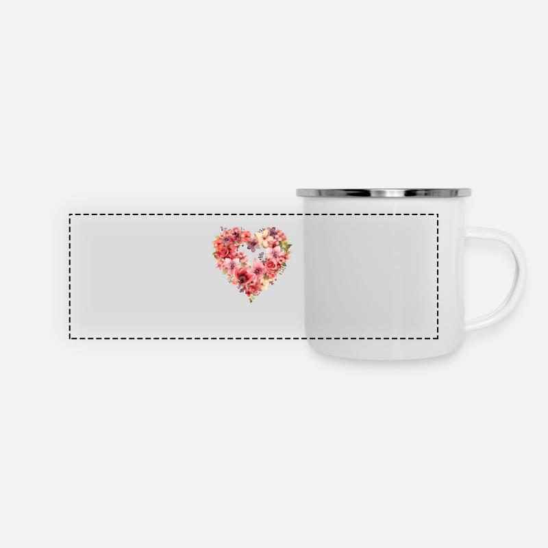 Heart in Flower Wreath - Panoramic Camper Mug - white
