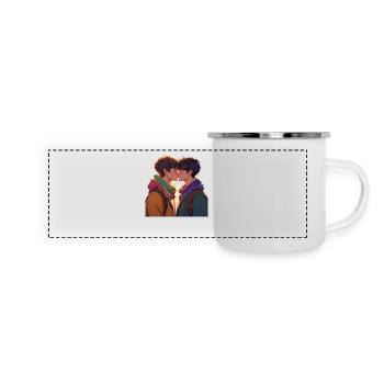 ##### Küssen ##### - Panorama Emaille-Tasse - Weiß - Vorne
