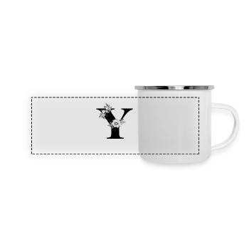 Lettre y floral noir et blanc - Mug panoramique émaillé - blanc - Devant