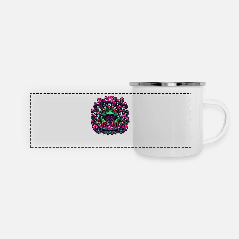 Psychedelic frog with mushrooms - Panoramic Camper Mug - white