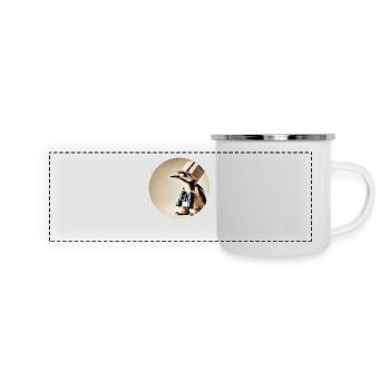 Pic épeiche avec chapeau de journal et jumelles - Mug panoramique émaillé - blanc - Devant