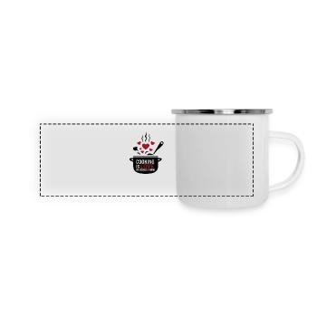 Kochen ist Liebe in essbarer Form. - Panorama Emaille-Tasse - Weiß - Vorne