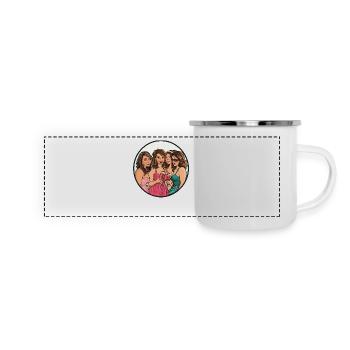 Fröhliche Momente mit Freundinnen genießen - Panorama Emaille-Tasse - Weiß - Vorne