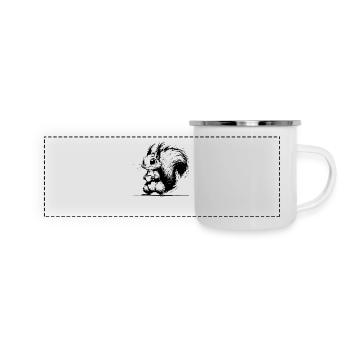Lustiges Kinder Eichhörnchen mit Kaffee Skizze - Panorama Emaille-Tasse - Weiß - Vorne