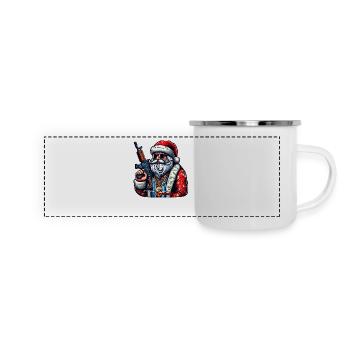 Weihnachtsmann mit AK 47 und lustigem Spruch - Panorama Emaille-Tasse - Weiß - Vorne
