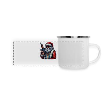Weihnachtsmann mit AK 47 und lustigem Spruch - Panorama Emaille-Tasse - Weiß - Vorne