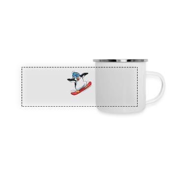 Snowboarder d’hiver Penguin sur snowboard - Mug panoramique émaillé - blanc - Devant