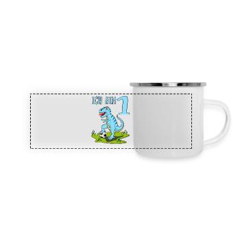 Dinosaure Rex Football 1 Anniversaire Bleu - Mug panoramique émaillé - blanc - Devant