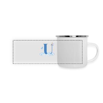 Letter u Blue Clouds Airplane Child - Panoramic Camper Mug - white - Front