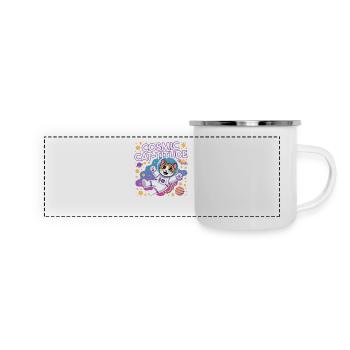 Cosmic Cat-titude – Intergalaktische Katzenpower - Panorama Emaille-Tasse - Weiß - Vorne