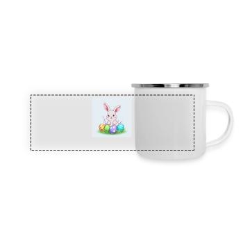 Osterhase und bunte Freude - Panorama Emaille-Tasse - Weiß - Vorne