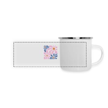 Fleurs groovy rétro rose et bleu - Mug panoramique émaillé - blanc - Devant