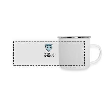 Ich bin nur für den Flow hier – Menstruationstasse Design - Panorama Emaille-Tasse - Weiß - Vorne