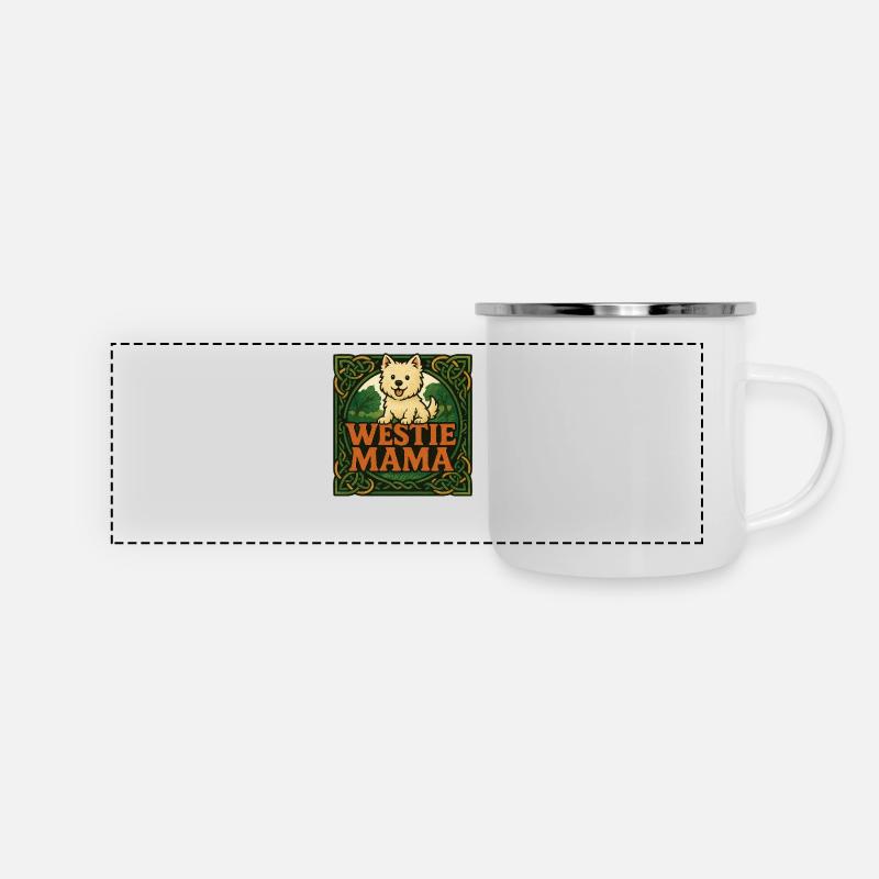 Westie Mama - Panorama Emaille-Tasse - Weiß