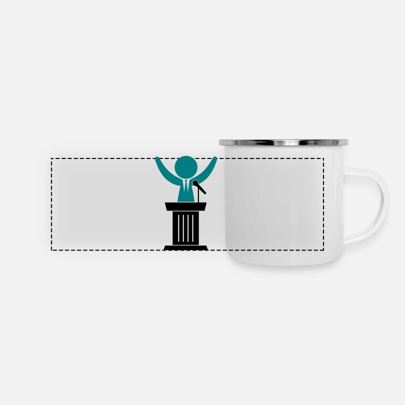 Un politicien parle à ses électeurs - Mug panoramique émaillé - blanc