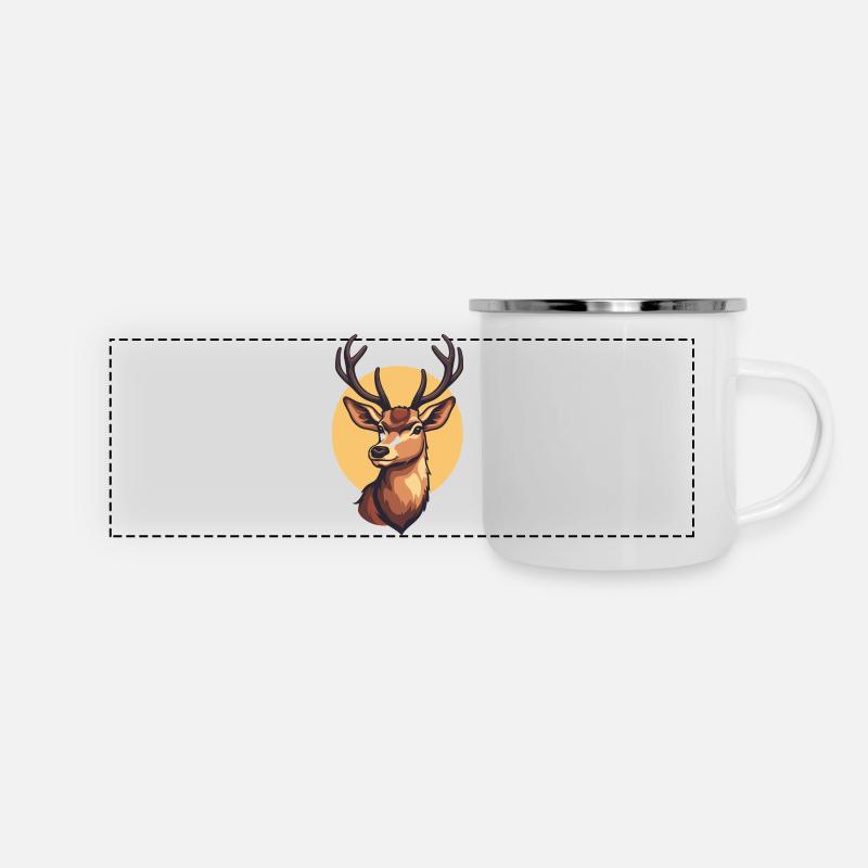 Niedliches realistisches Hirsch-Illustrationsdesign - Panorama Emaille-Tasse - Weiß