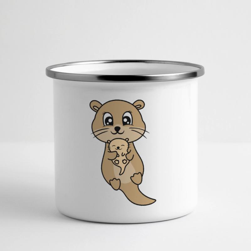 Mère et bébé loutre mignon Mug panoramique émaillé