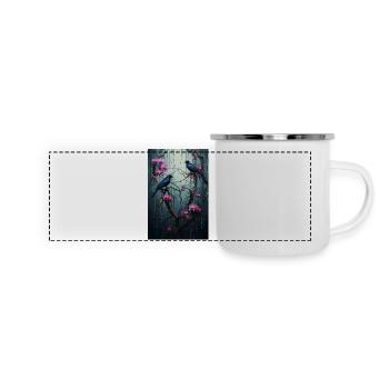 Poster Krähen und Orchideen - Panorama Emaille-Tasse - Weiß - Vorne