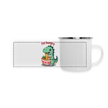 Dinosaurier essen Ramen Cartoon Design - Panorama Emaille-Tasse - Weiß - Vorne