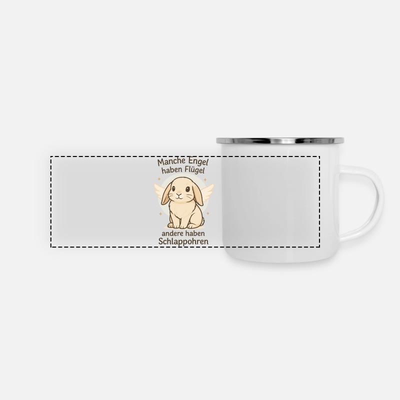 Rabbits, Dwarf Rams, Angels, Wings, Floppy Ears - Panoramic Camper Mug - white