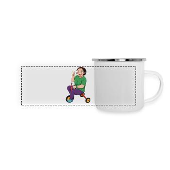 Colorful cartoon character on bike - Panoramic Camper Mug - white - Front