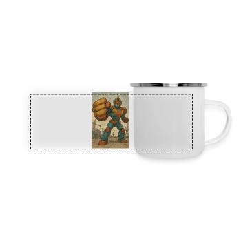 Robot Fight Stance in Docks - Panoramic Camper Mug - white - Front