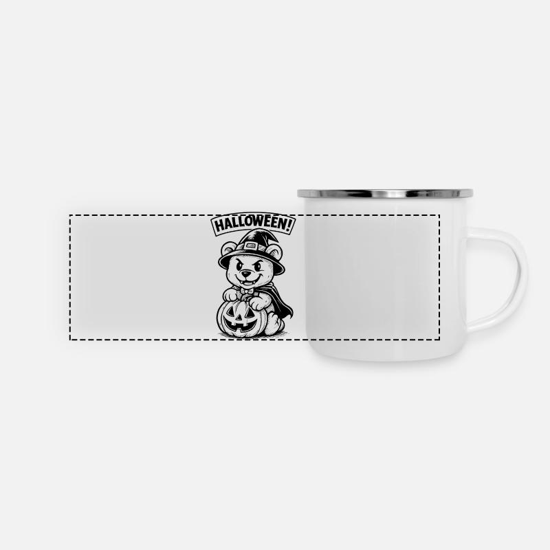 Halloween Bear with Pumpkin Lantern - Panoramic Camper Mug - white