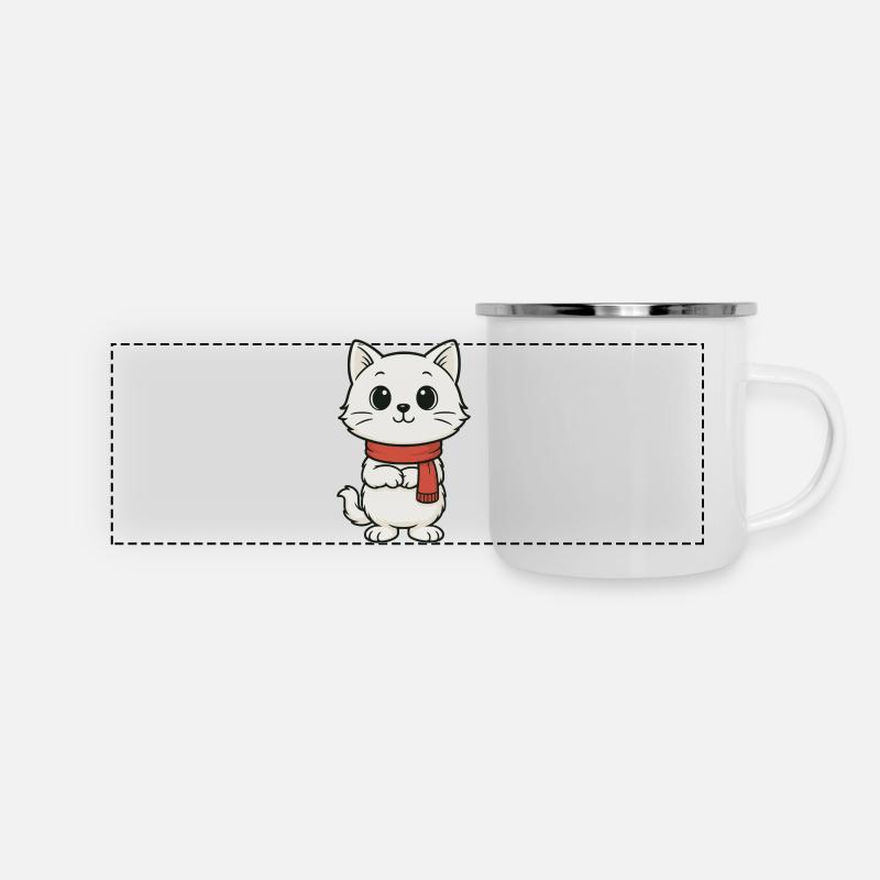 Cuddly kitten with red scarf - Panoramic Camper Mug - white